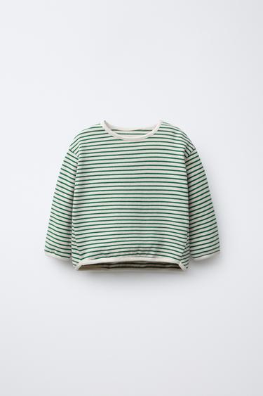 T-SHIRT À RAYURES - Vert de Zara
