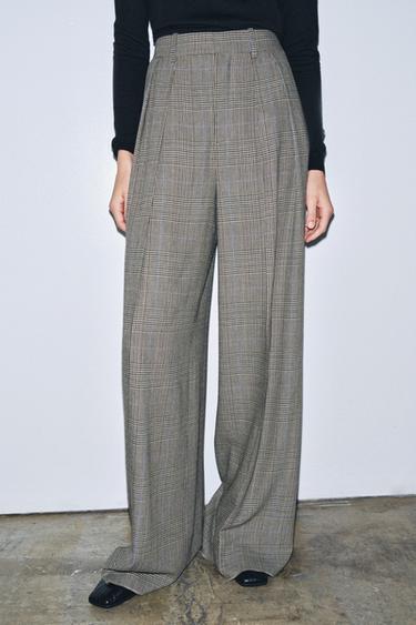 PANTALON À CARREAUX À PINCES ZW COLLECTION - Beige de Zara - Image 1