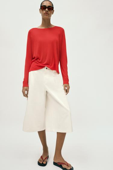 BASIC FINE KNIT JUMPER - Red / Coral by Zara