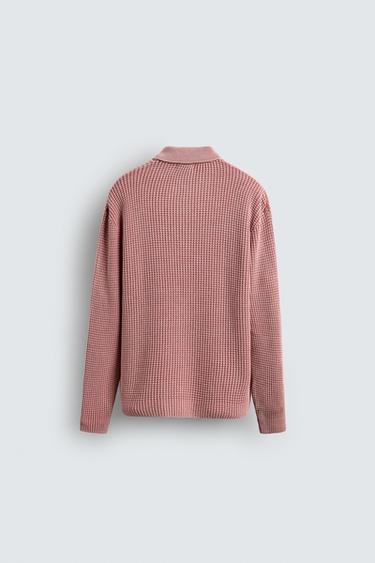 WASHED WAFFLE-KNIT POLO SHIRT - Pink by Zara - Image 6