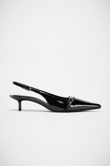 FAUX-PATENT KITTEN-HEEL SLINGBACKS - Black by Zara