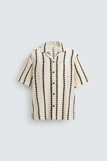 CROCHET TEXTURED SHIRT - Ecru / Black by Zara