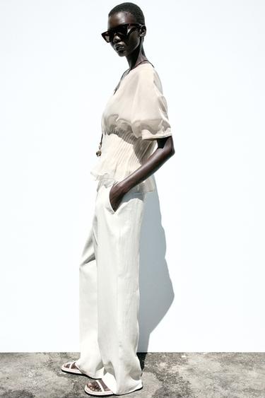 KNIT TOP WITH ORGANZA - Ecru by Zara - Image 1