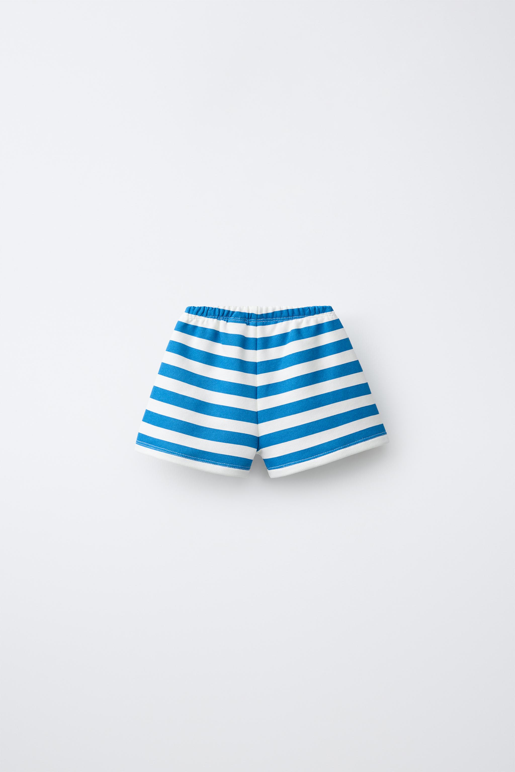 STRIPED BERMUDA SHORTS WITH CRAB EMBROIDERY — Blue