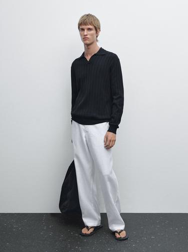 Zara Long sleeve polo sweater - Navy blue - Image 0