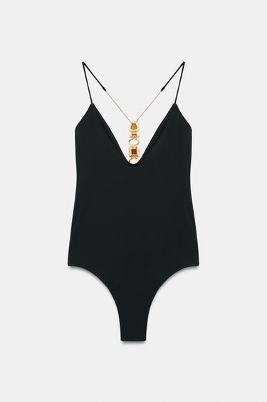 Zara JEWELED SOLID SWIMSUIT - Black