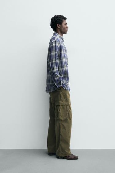 100% LINEN CHECKED SHIRT - Blues by Zara - Image 3