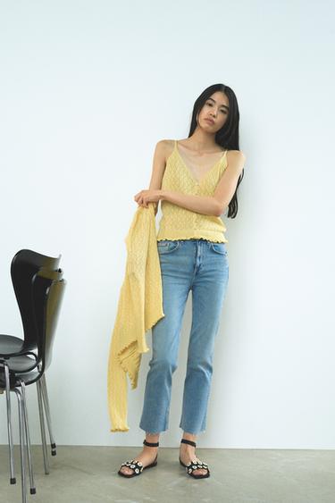 TRF CROPPED FLARE ハイライズデニムパンツライトブルーZaraのTRF CROPPED FLARE ハイライズデニムパンツ - ライトブルー 