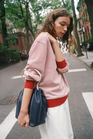 STRIPED ZIP-UP SWEATSHIRT — Red / White 2