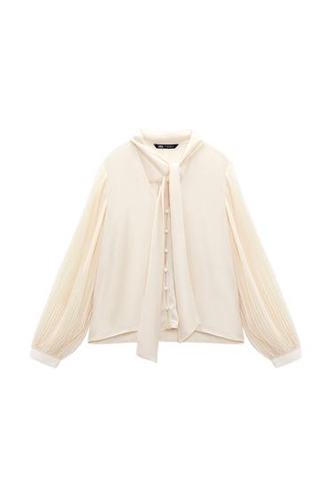 PLEATED BLOUSE WITH BOW