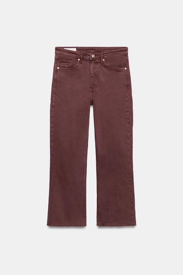 JEANS TRF CROPPED FLARE TIRO ALTO - Granate claro de Zara - Imagen 0
