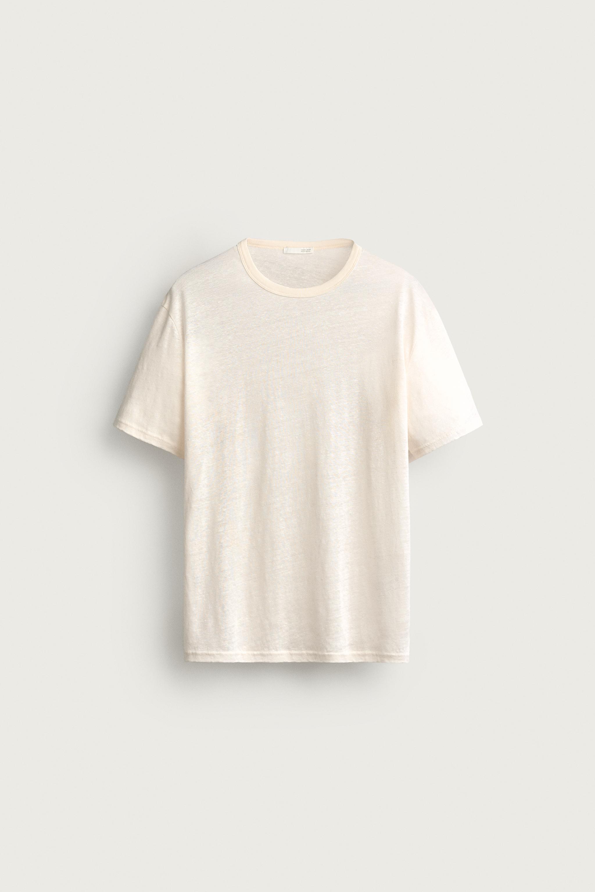RELAXED FIT 100% LINEN T-SHIRT — Ecru