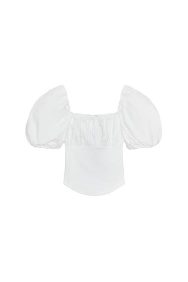 TOP COMBINADO MANGA GLOBO - Blanco de Zara