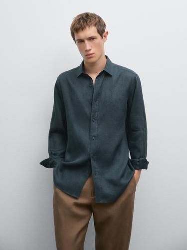 Zara 100% linen slim fit shirt - Duck blue