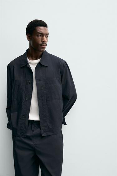 REGULAR FIT POPLIN OVERSHIRT - Navy blue by Zara - Image 4