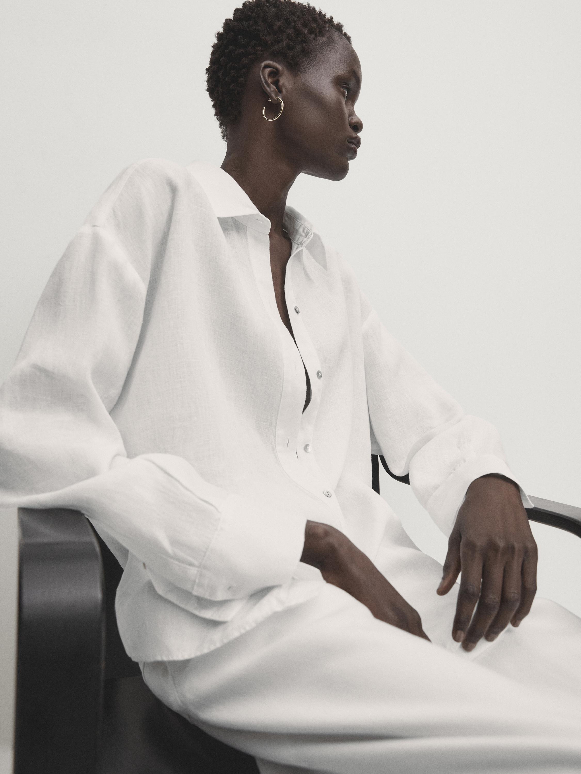 100% linen oversize blouse - White | ZARA United States