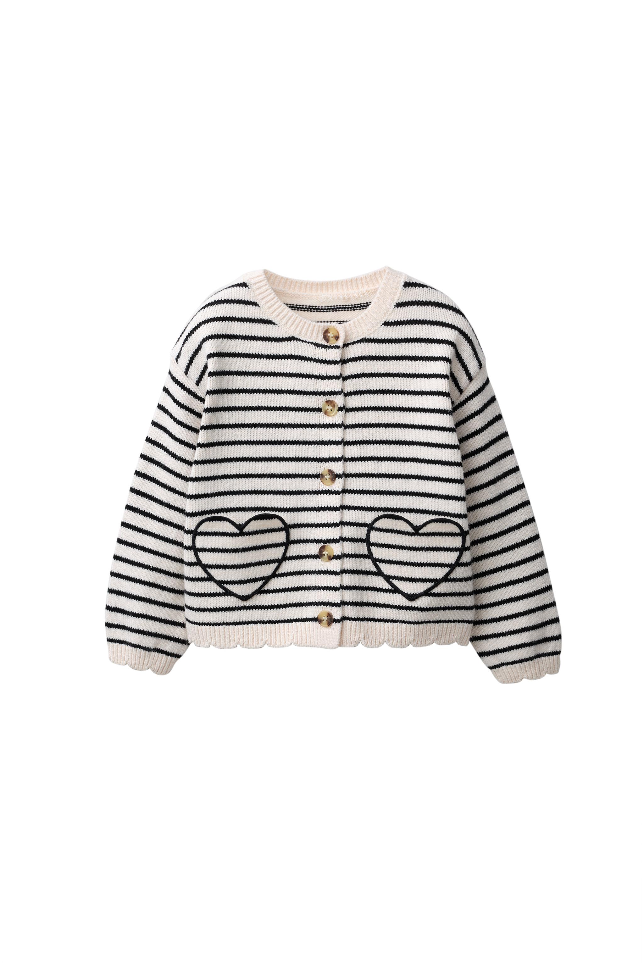 CHAQUETA PUNTO RAYAS BOLSILLO CORAZÓN