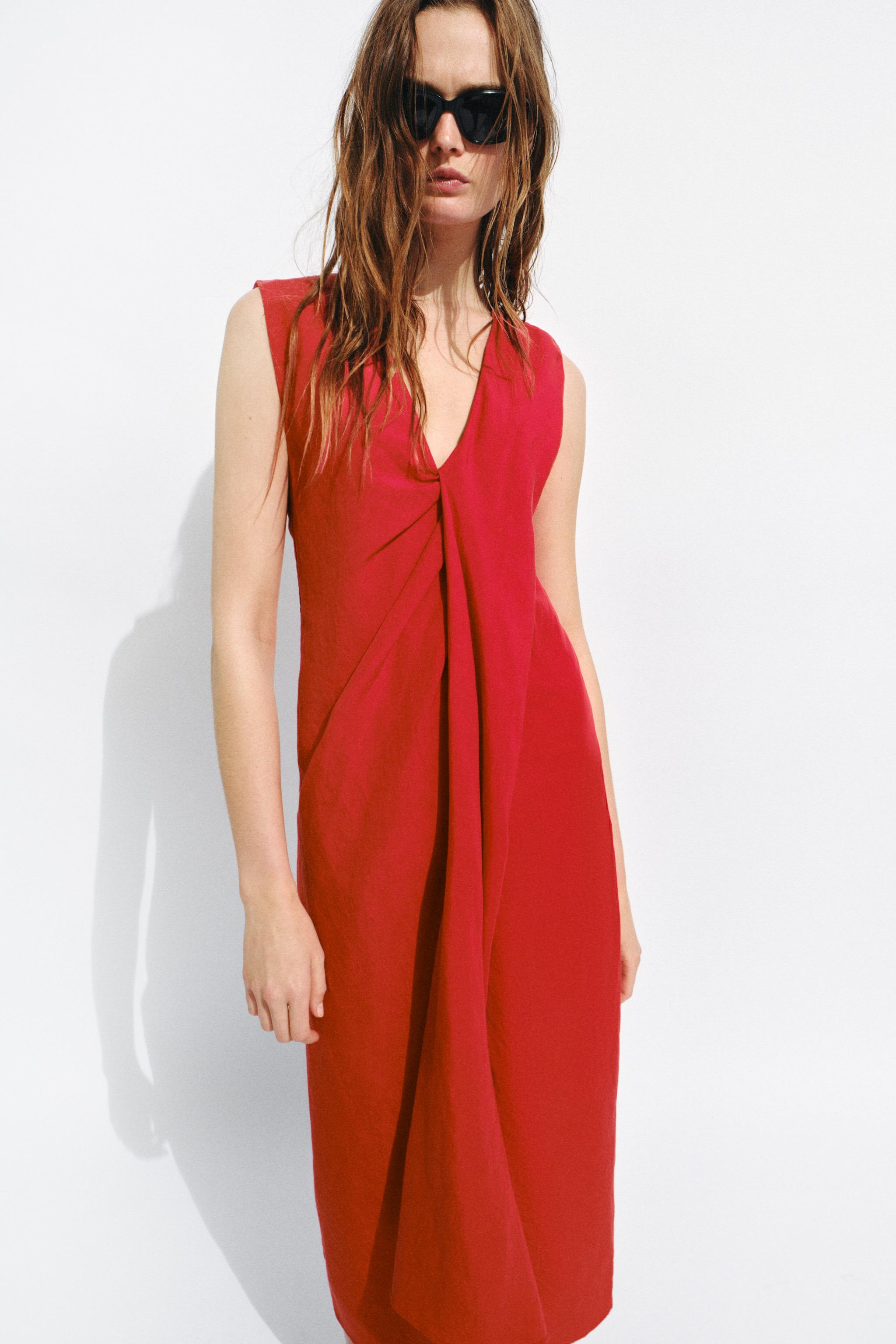 Женские платья Zara ZW COLLECTION GATHERED MIDI DRESS — фото 4