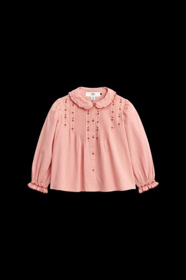 LIMITED EDITION EMBROIDERED FLORAL SHIRT - Pink marl by Zara