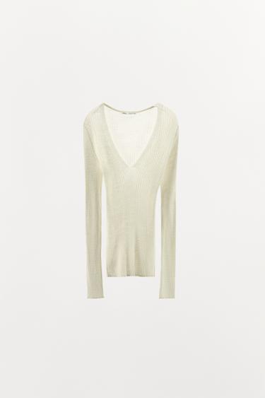 Zara 100% WOOL RIB TOP - Ecru