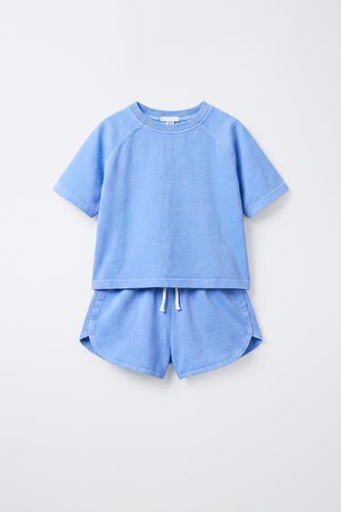 طقم JOGGING تيشرت وبرمودا سادة - أزرق الخاص بـ Zara