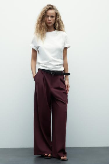 PANTALÓN DOBLE PLIEGUE CINTURÓN - Burdeos de Zara