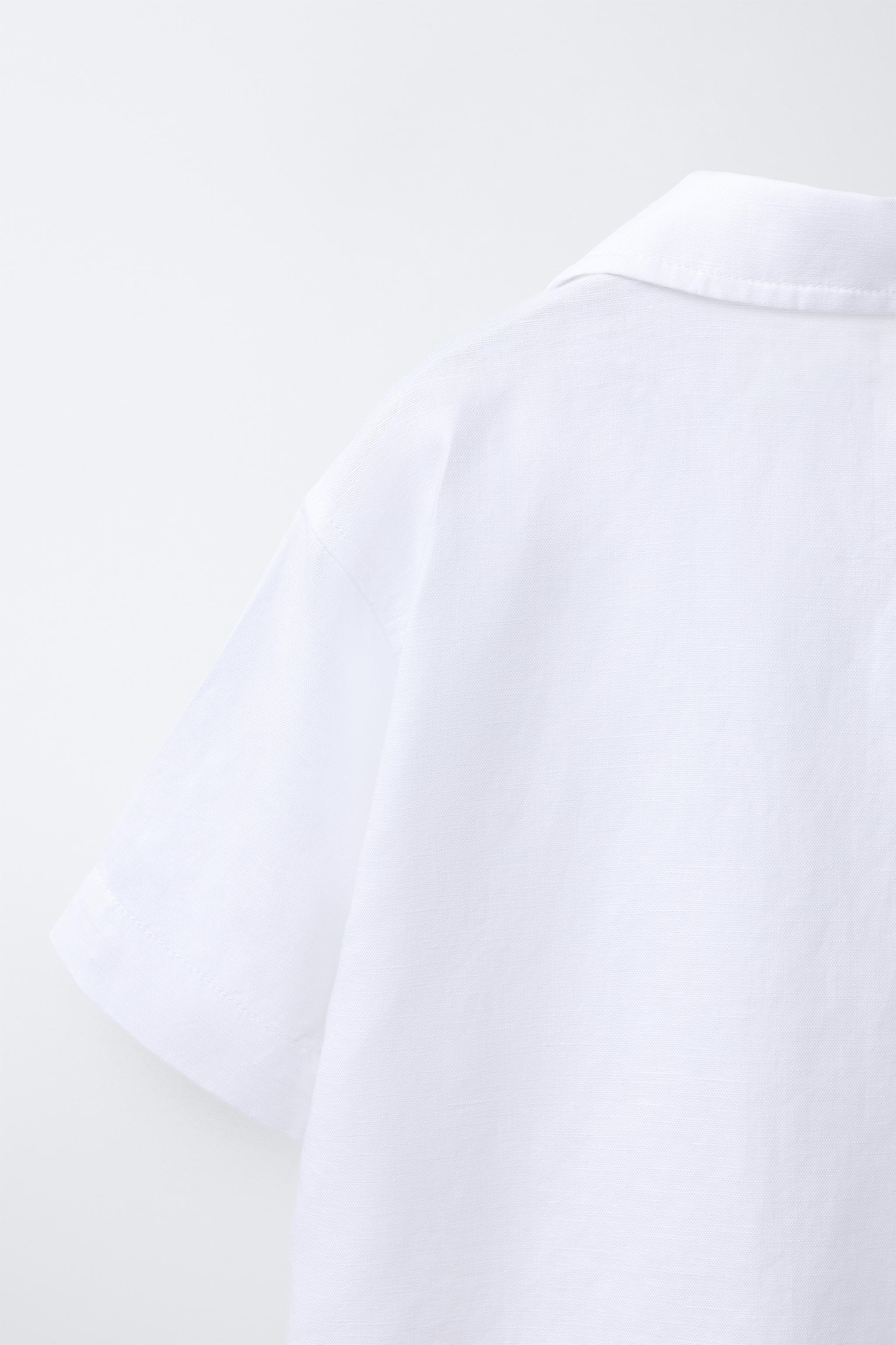Zara LINEN AND COTTON SPREAD COLLAR SHIRT — фото 5