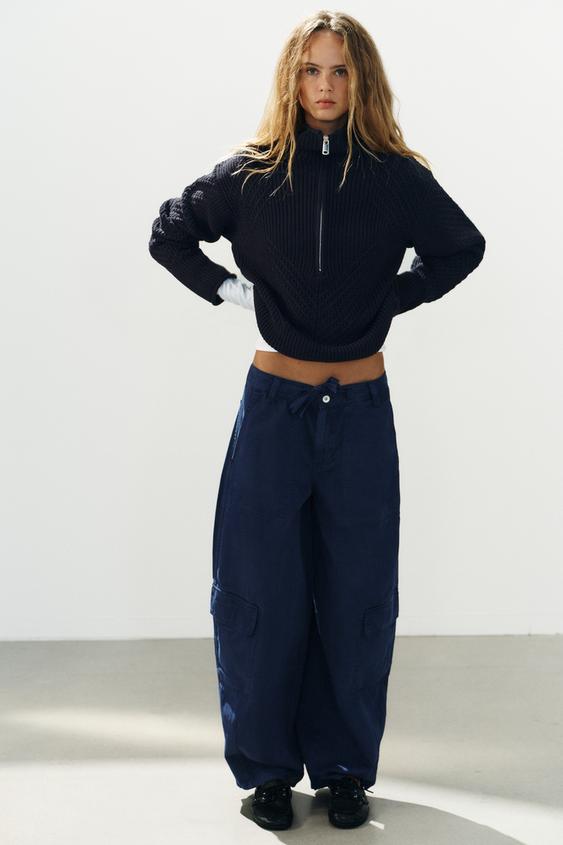 PANTALÓN OVERSIZE CARGO ESTAMPADO - Azul tinta de Zara - Imagen 0