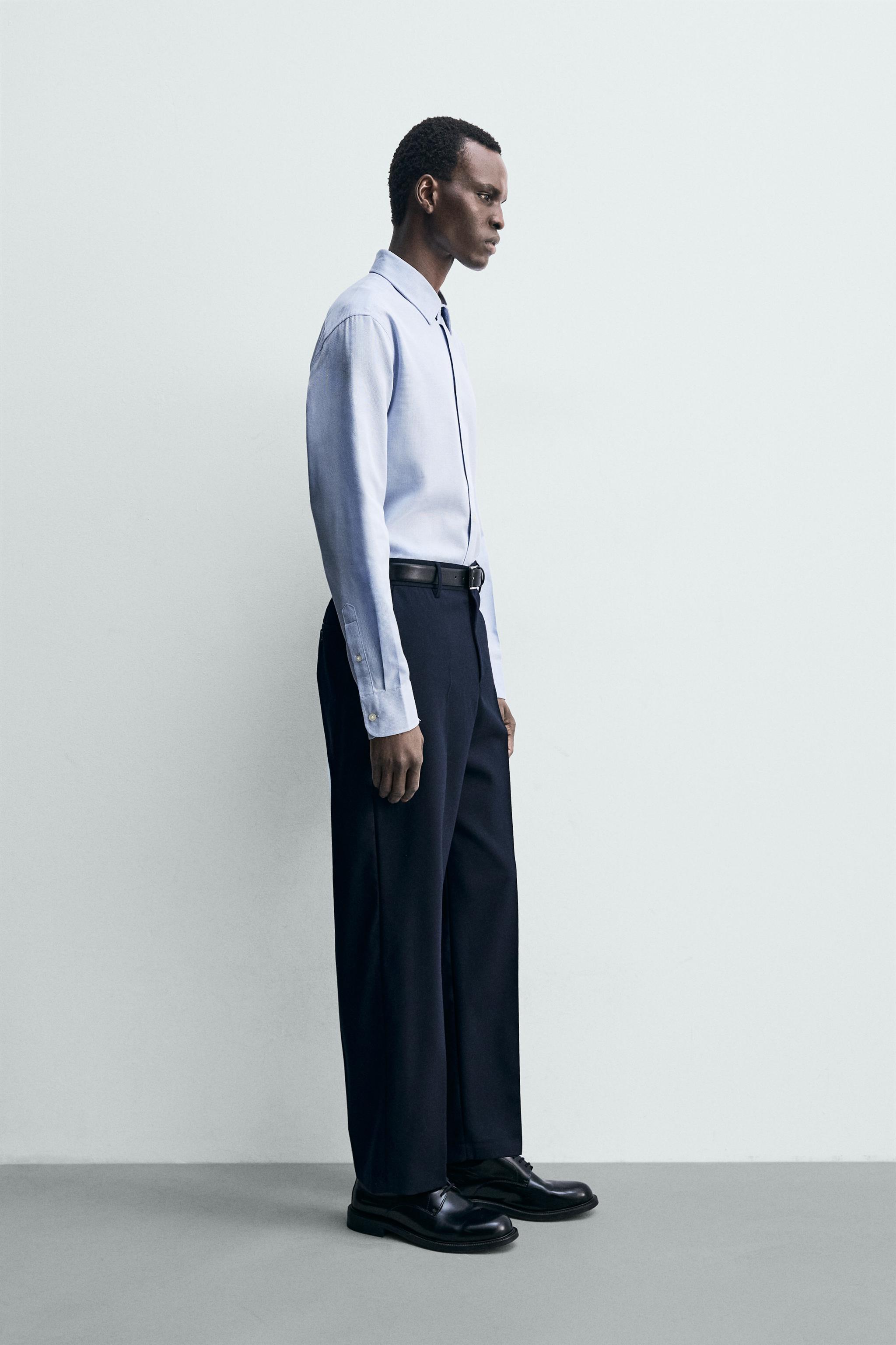 イージーケアテクスチャーシャツ - ホワイト/ネイビーブルー | ZARA