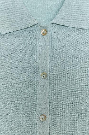METALLIC THREAD KNIT POLO TOP - Pastel blue by Zara - Image 8