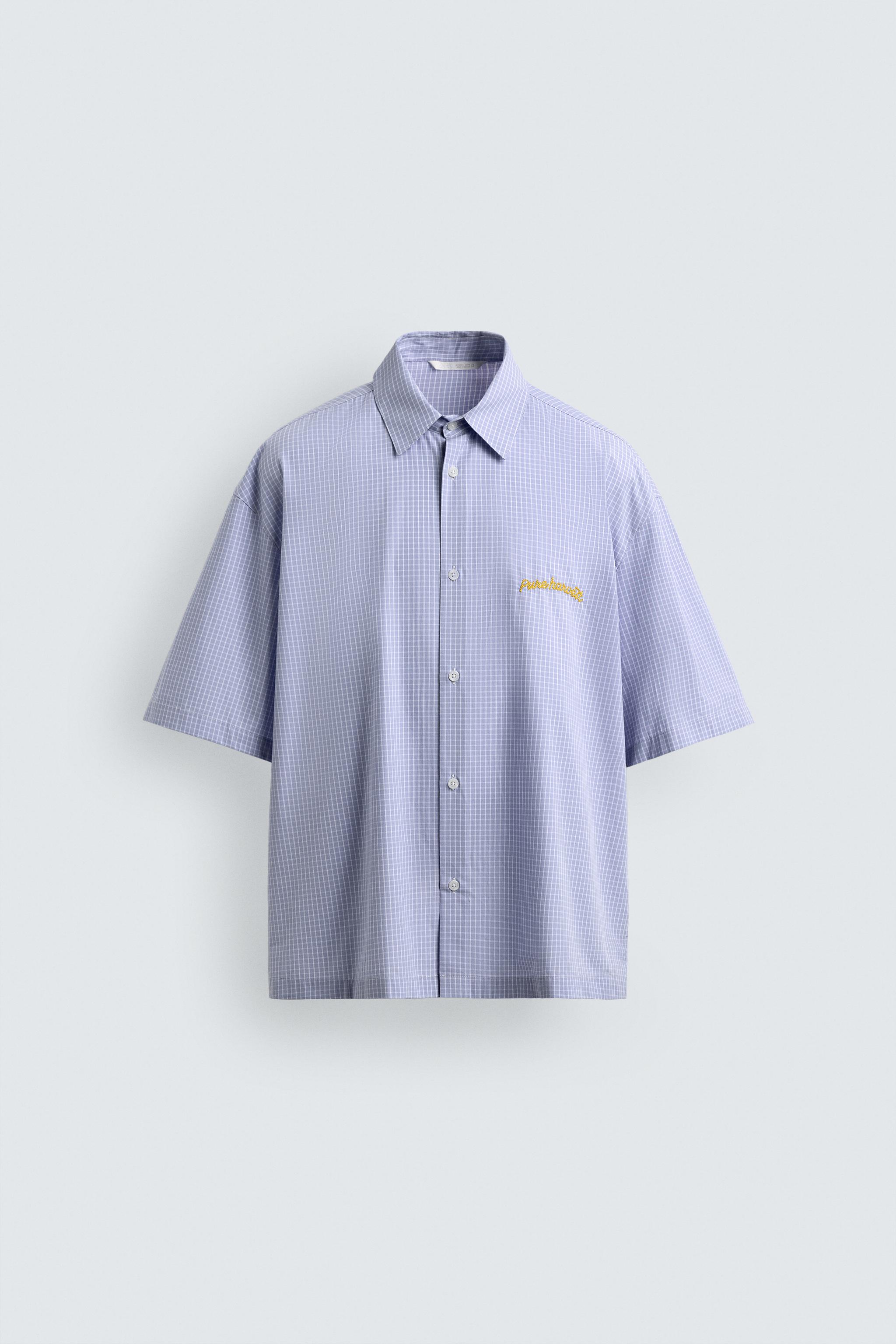 PLAID GRAPHIC COMBINATION SHIRT — Blue