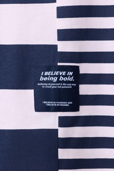 STRIPED SLOGAN T-SHIRT - Navy / White by Zara - Image 3