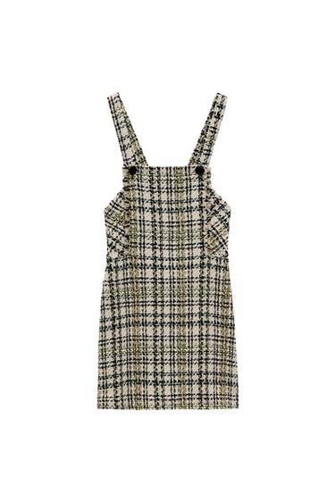 TEXTURED CHECK PINAFORE DRESS