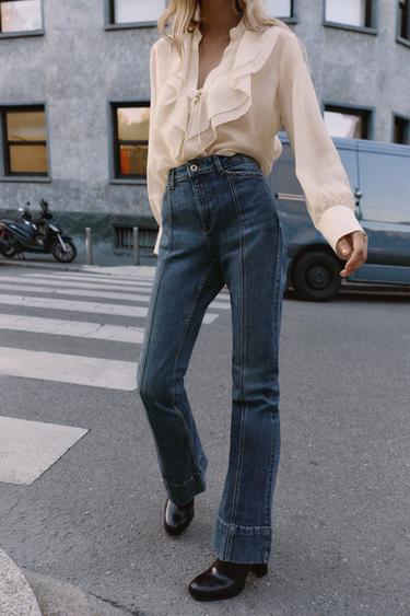 Z1975 FLARE MID-WAIST SEAM JEANS - Blue / Green by Zara