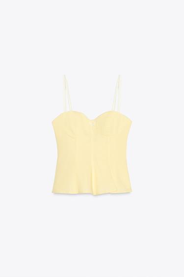 ТОП ИЗ ПОПЛИНА С БАСКОЙ И БАНТОМ — ЖЕЛТЫЙ от Zara