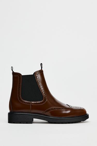 FLAT PERFORATED ANKLE BOOTS - Brown by Zara