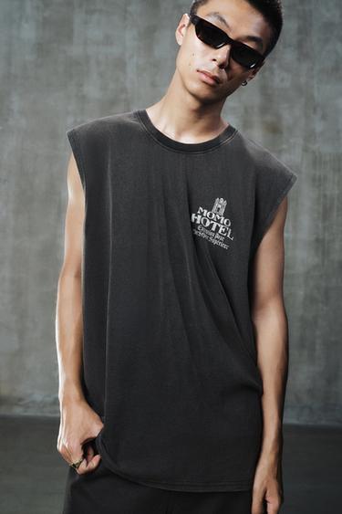 WASHED PRINT TANK TOP - Anthracite grey by Zara