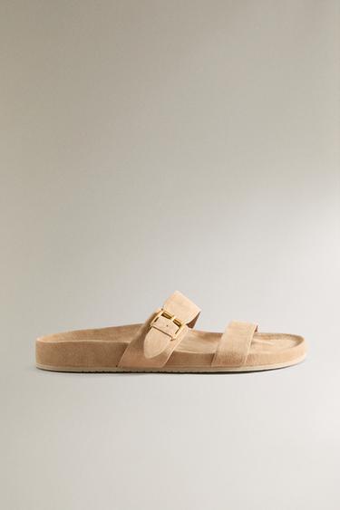 BUCKLED LEATHER SANDALS - Taupe Grey by Zara