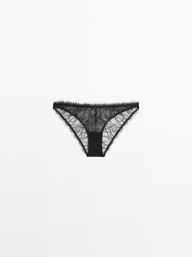 Zara Lace briefs with frayed detail - Black