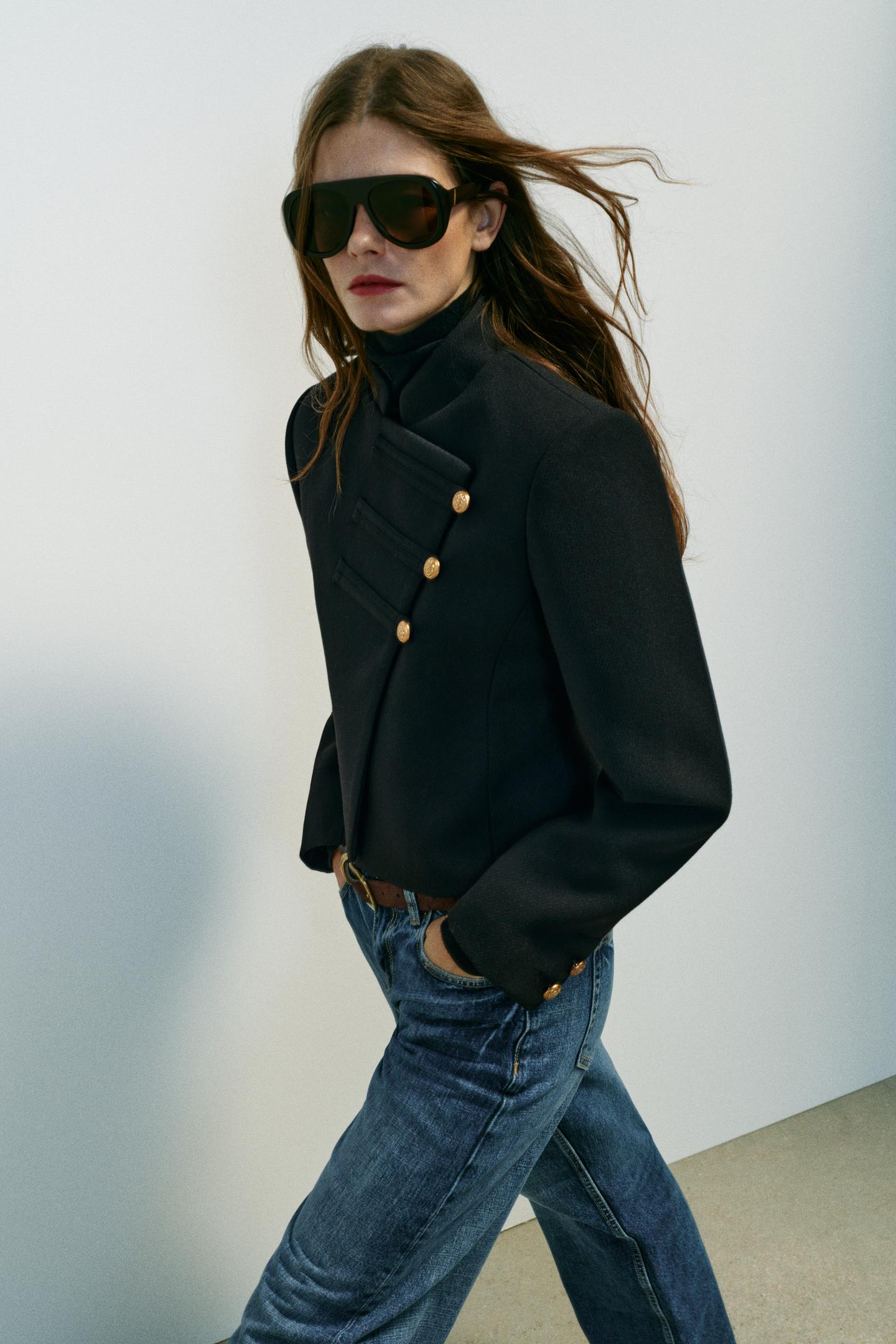 Женская куртка Zara Cropped Double-Breasted, цвет: Чёрный — фото 5