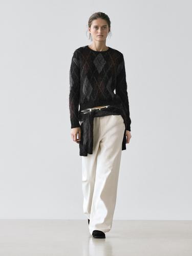 Jersey punto rombos lana alpaca - Negro de Zara