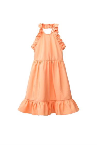 VESTIDO VOLANTE ENTREDOS - Naranja de Zara