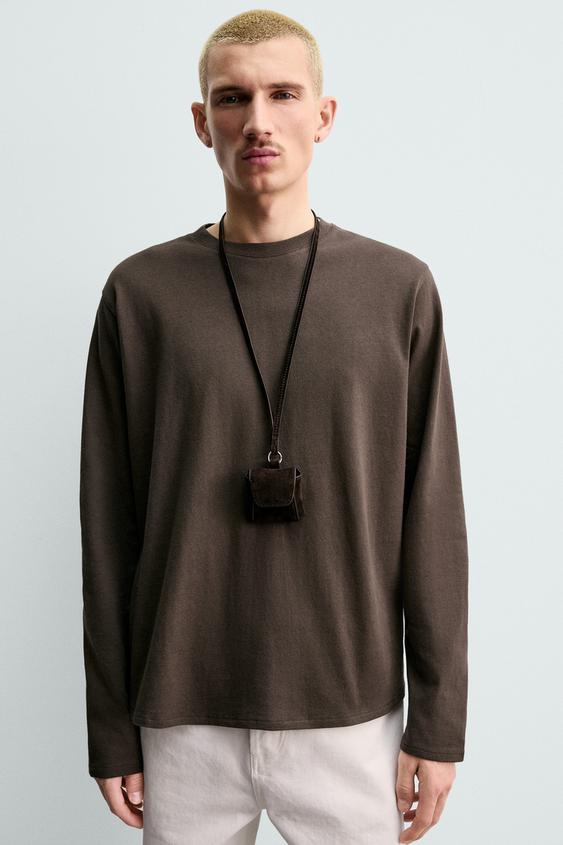 LEATHER EARPHONE HOLDER WITH PENDANT - Brown by Zara - Image 0