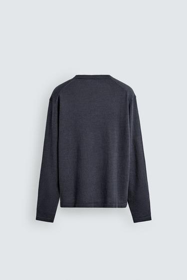 LINEN-WOOL HENLEY JUMPER - Dark indigo by Zara - Image 7