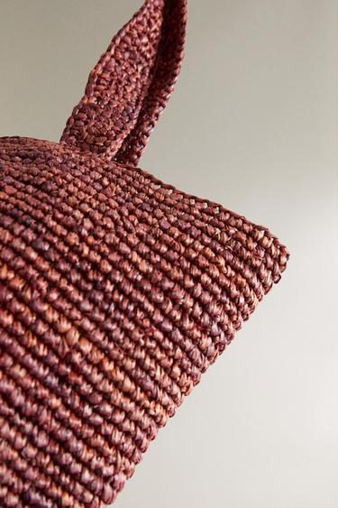 RAFFIA TOTE - Burgundy Red by Zara