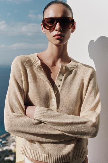 BUTTONED KNIT JUMPER - Ecru by Zara