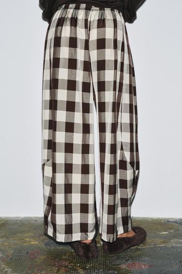 ZW COLLECTION GINGHAM CHECK TROUSERS - Brown / Ecru by Zara - Image 2