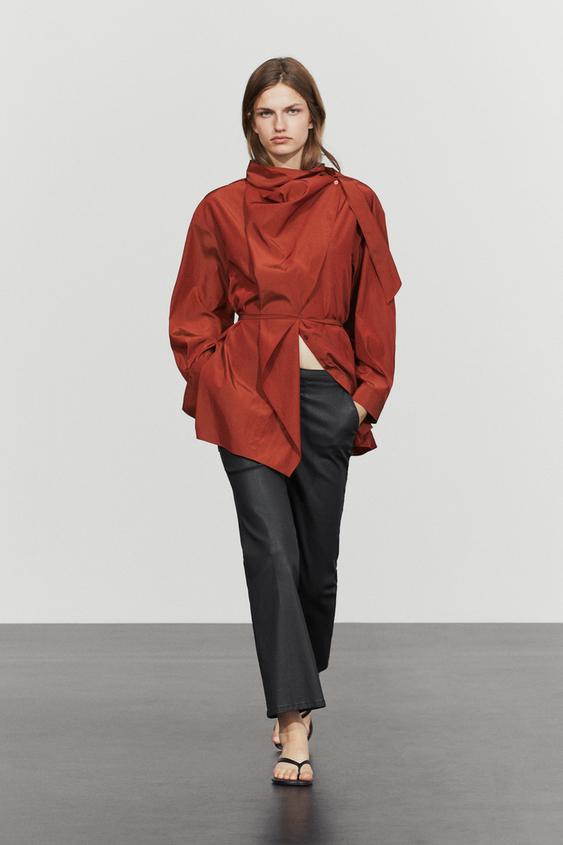 Zara Rubberised cropped flare pants - Black - Image 0