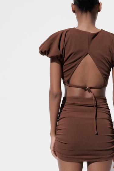 BALLOON CROP TOP - Light brown by Zara - Image 2