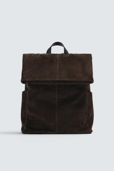 РЮКЗАК ИЗ КОЖИ С КЛАПАНОМ — КОРИЧНЕВЫЙ от Zara